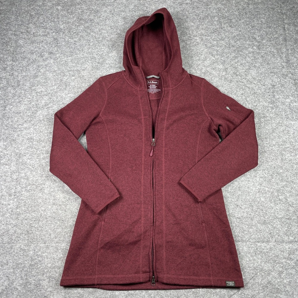 L.L. Bean Sweater Fleece Hoodie Jacket Womens Medium Burgundy Full Zip Coat
